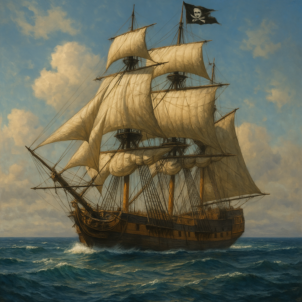 Historic privateer ship at sea